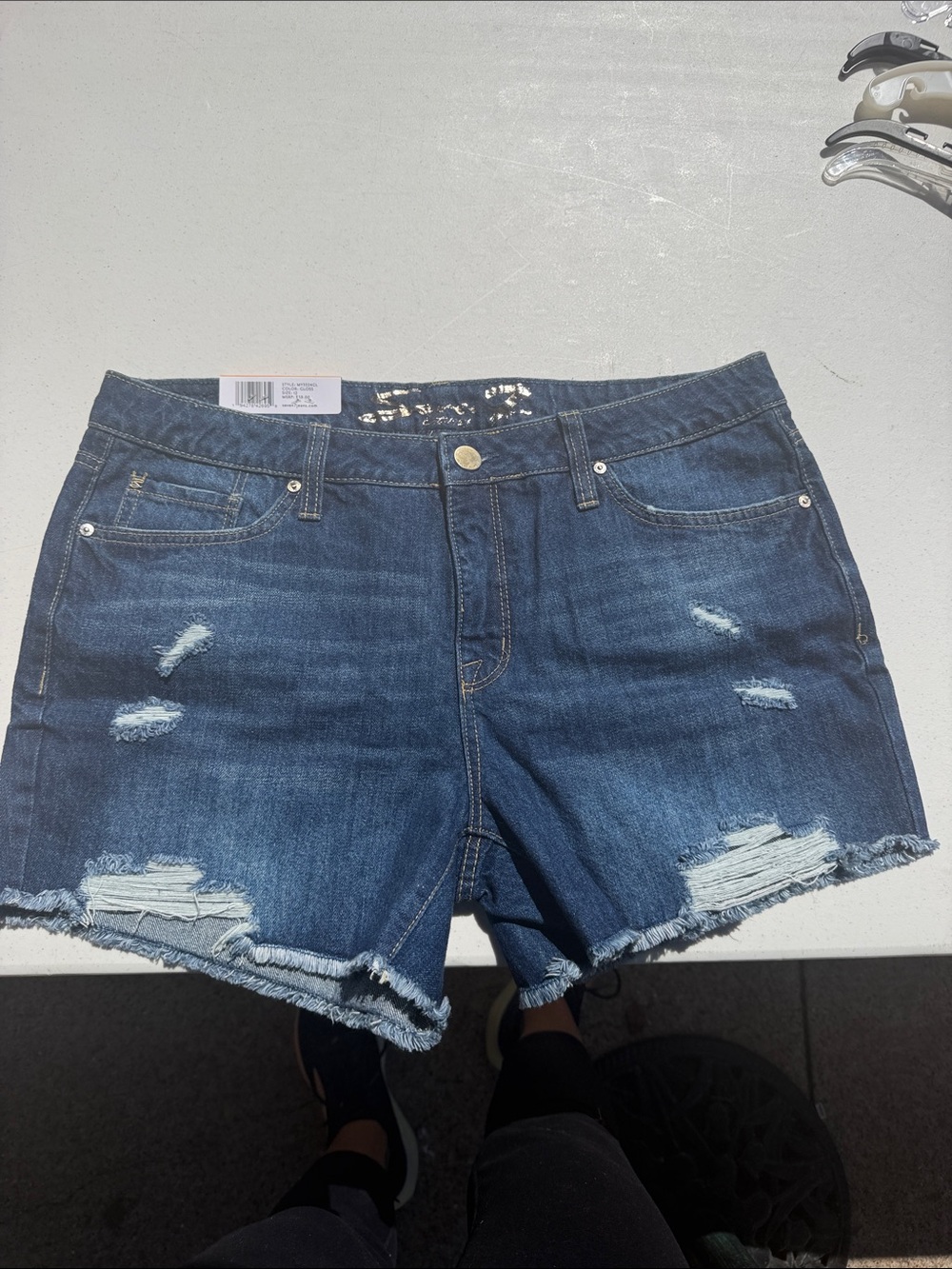 Seven7 Dark Blue Distressed Denim Shorts